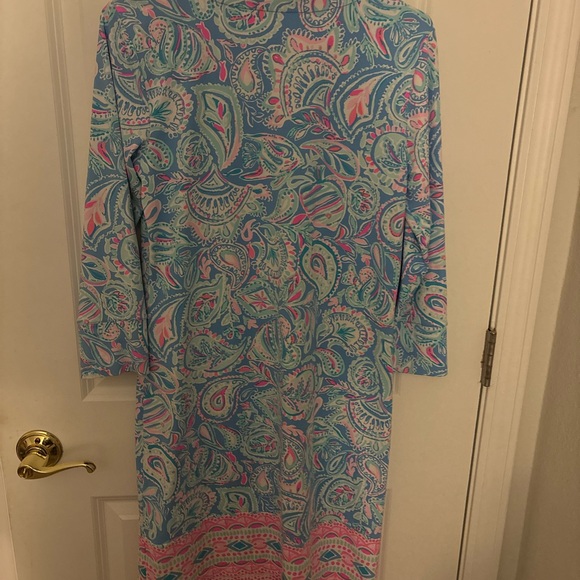 Lilly Pulitzer ChillyLilly Dress Zanzibar Blue Fish Kiss UPF 50+ Pink M - Picture 3 of 9